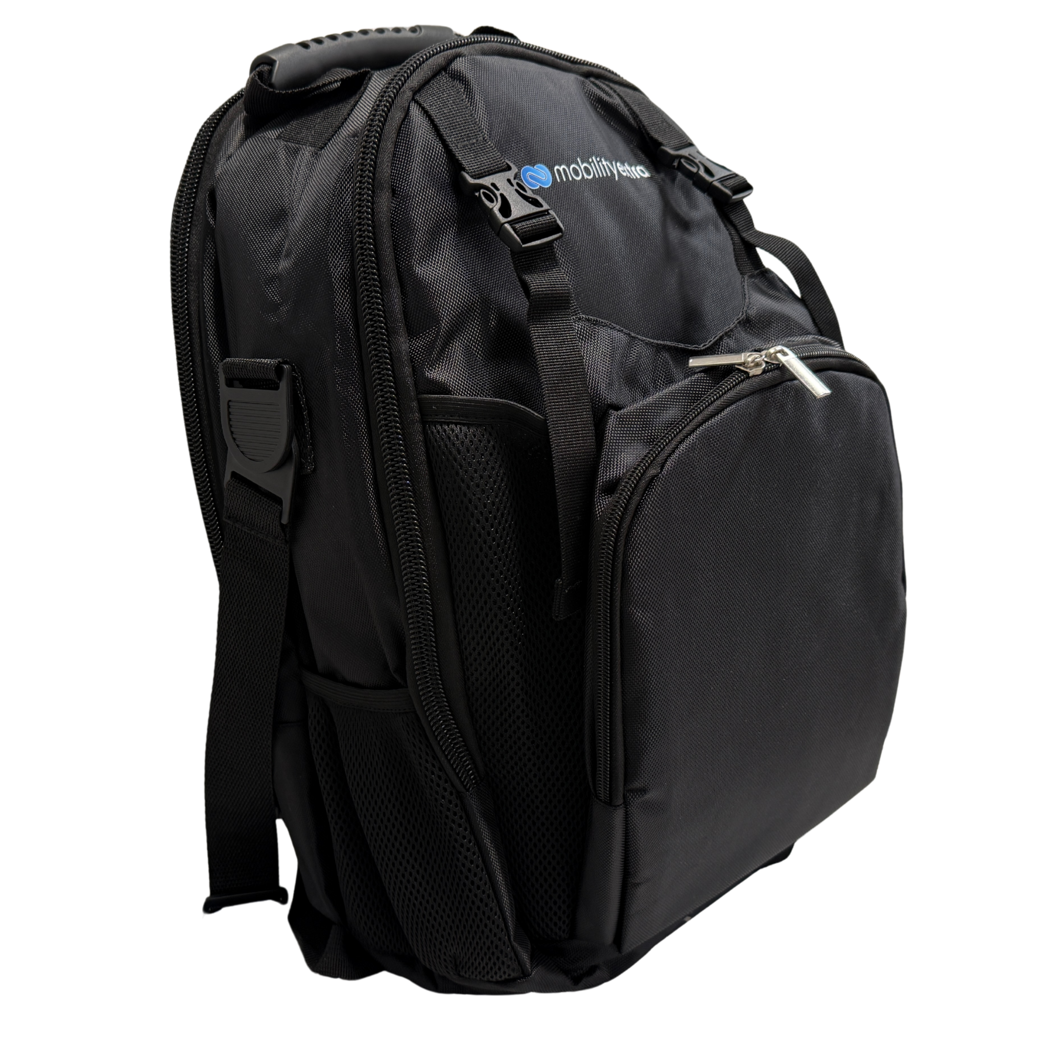 Black backpack with Mobility Rebel logo on a white background