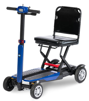 Mobility scooter with a seat on a white background